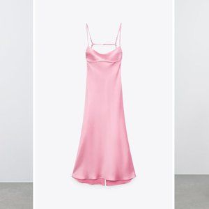 Zara Pink Satin Effect Cut Out Dress Size Small